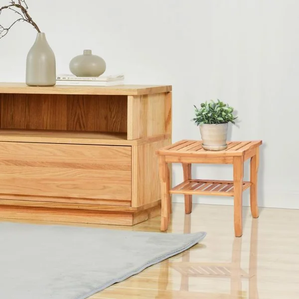 Siège de Douche en Bambou Tabouret de Douche avec Etagère de Rangement Antidérapant Charge Max. 85KG 47,5 x 26 x 44,5 cm Marron