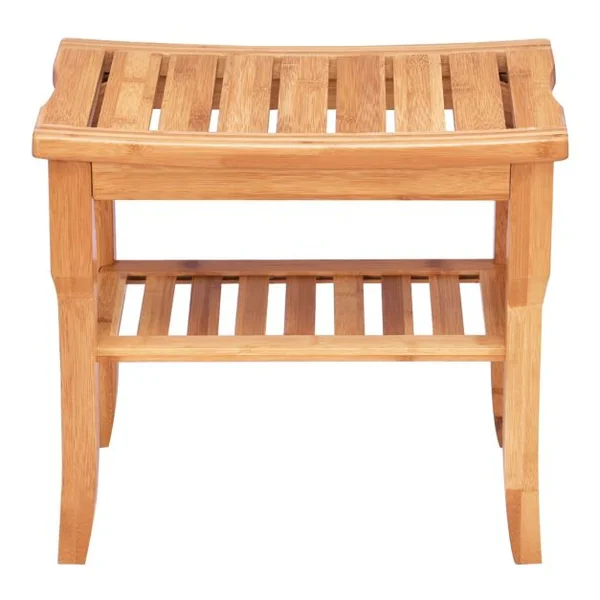 Siège de Douche en Bambou Tabouret de Douche avec Etagère de Rangement Antidérapant Charge Max. 85KG 47,5 x 26 x 44,5 cm Marron