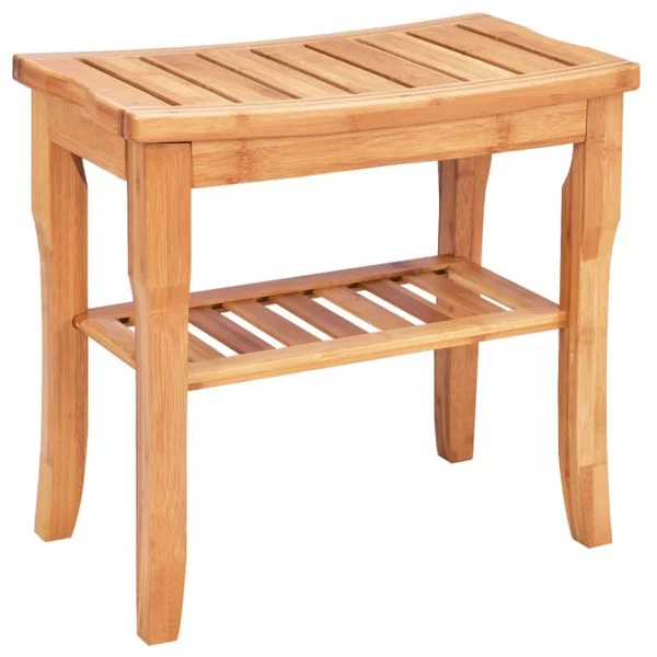 Siège de Douche en Bambou Tabouret de Douche avec Etagère de Rangement Antidérapant Charge Max. 85KG 47,5 x 26 x 44,5 cm Marron