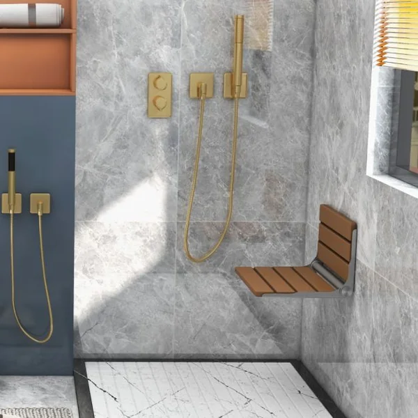 Siège de Douche Pliable Fixé au Mur Banc de SDB Rabattable HIPS étanche Banc à Chaussures Polyvalent Chaise de Douche Murale Pliable Marron
