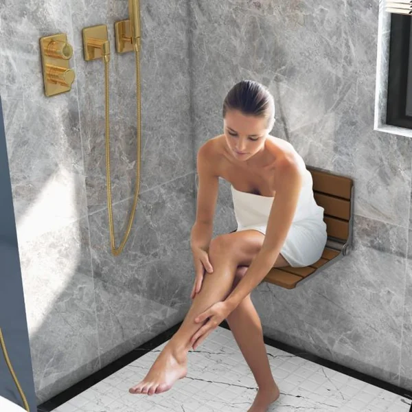 Siège de Douche Pliable Fixé au Mur Banc de SDB Rabattable HIPS étanche Banc à Chaussures Polyvalent Chaise de Douche Murale Pliable Marron