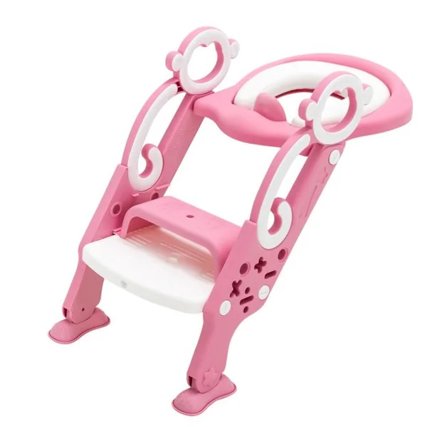 Siège de Toilette pour Bébé Pliable et Hauteur Réglable en PP&PVC Convient aux Enfants 1-8 Ans Rose