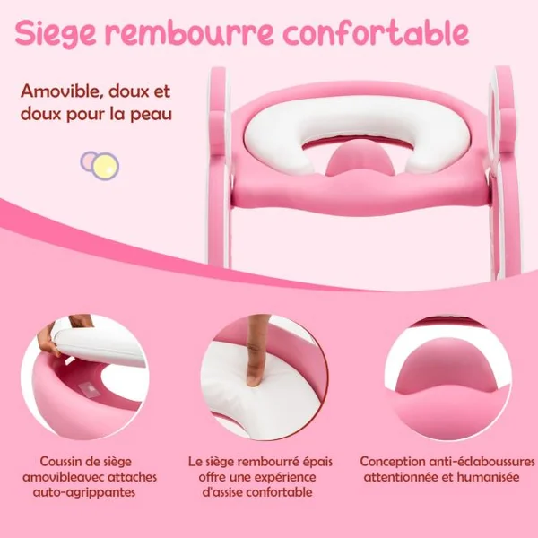 Siège de Toilette pour Bébé Pliable et Hauteur Réglable en PP&PVC Convient aux Enfants 1-8 Ans Rose