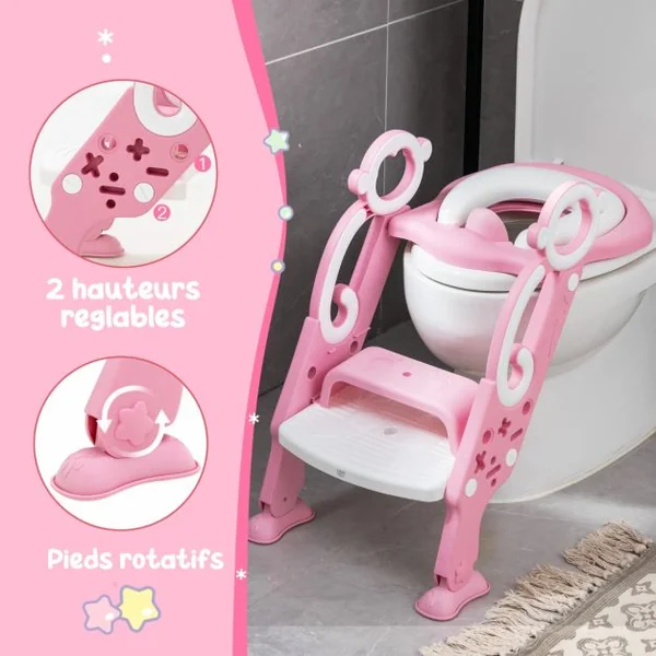 Siège de Toilette pour Bébé Pliable et Hauteur Réglable en PP&PVC Convient aux Enfants 1-8 Ans Rose