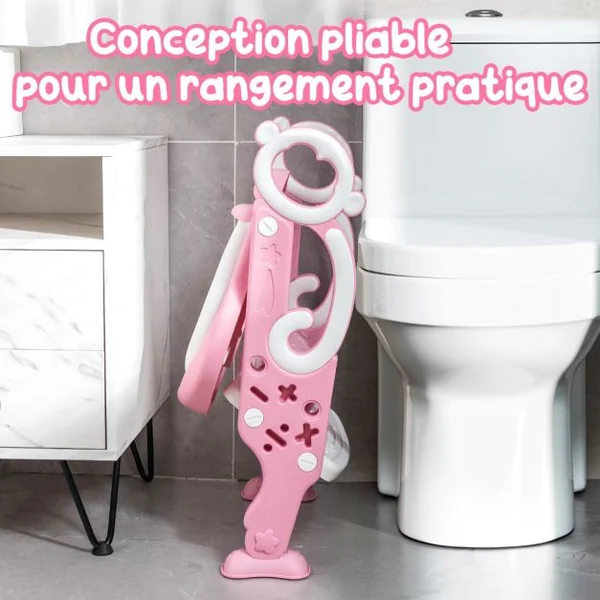 Siège de Toilette pour Bébé Pliable et Hauteur Réglable en PP&PVC Convient aux Enfants 1-8 Ans Rose
