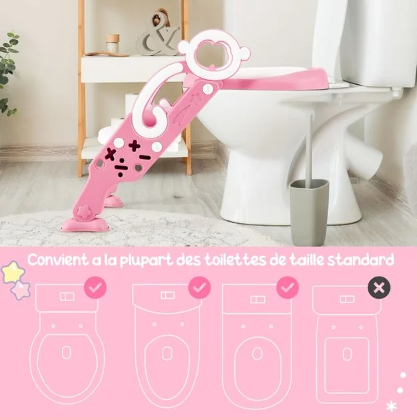 Siège de Toilette pour Bébé Pliable et Hauteur Réglable en PP&PVC Convient aux Enfants 1-8 Ans Rose