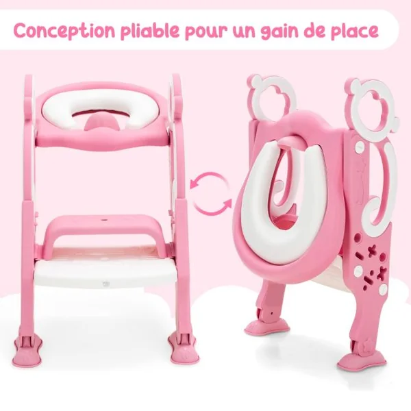 Siège de Toilette pour Bébé Pliable et Hauteur Réglable en PP&PVC Convient aux Enfants 1-8 Ans Rose