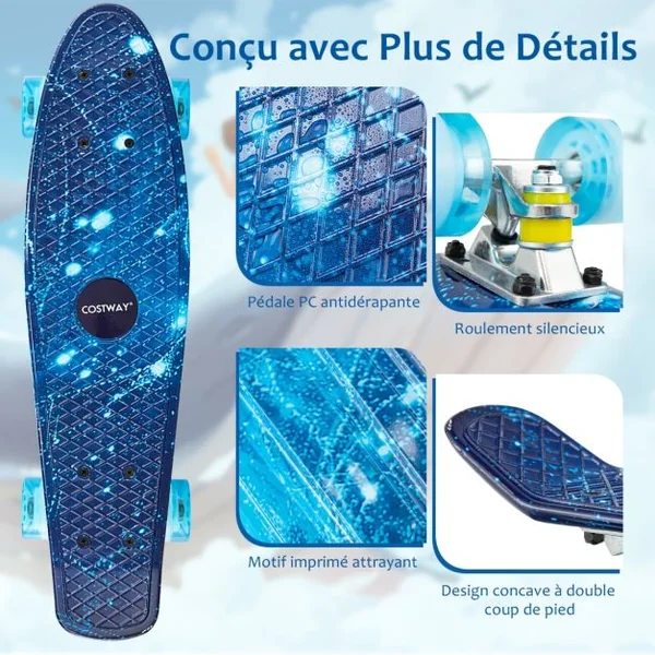 Skateboard Enfant/Adolescents 21’’ Planche à Roulettes ABEC-5 Roues en PU à Rebond pour Débutants Cadeau de Noël Rose