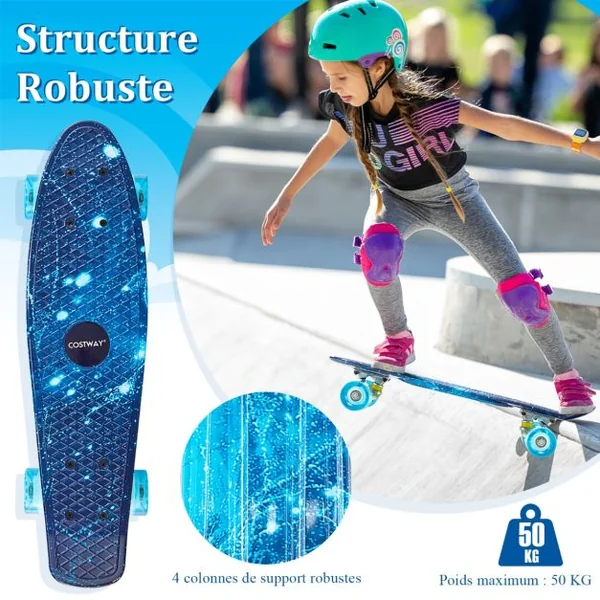 Skateboard Enfant/Adolescents 21’’ Planche à Roulettes ABEC-5 Roues en PU à Rebond pour Débutants Cadeau de Noël Rose