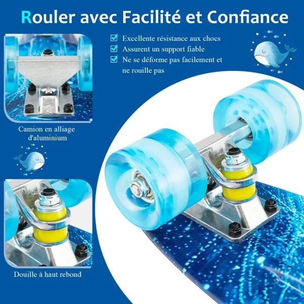 Skateboard Enfant/Adolescents 21’’ Planche à Roulettes ABEC-5 Roues en PU à Rebond pour Débutants Cadeau de Noël Rose