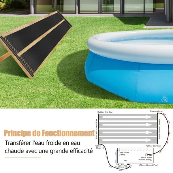 Solaire Chauffage de Piscine 2 Panneaux Chauffage Solaire Collecteur de 300/500/600x75 cm en Matériau PE Résistant aux Intempéries