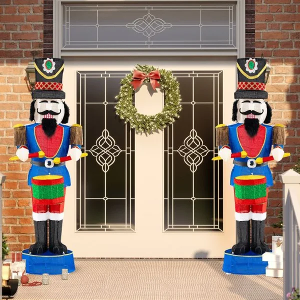 Soldat Casse-Noisette de 184 cm avec Chapeau et Epée Décoration de Noël 3D avec 110 Lumières LED Blanc Chaud Figurine de Noël