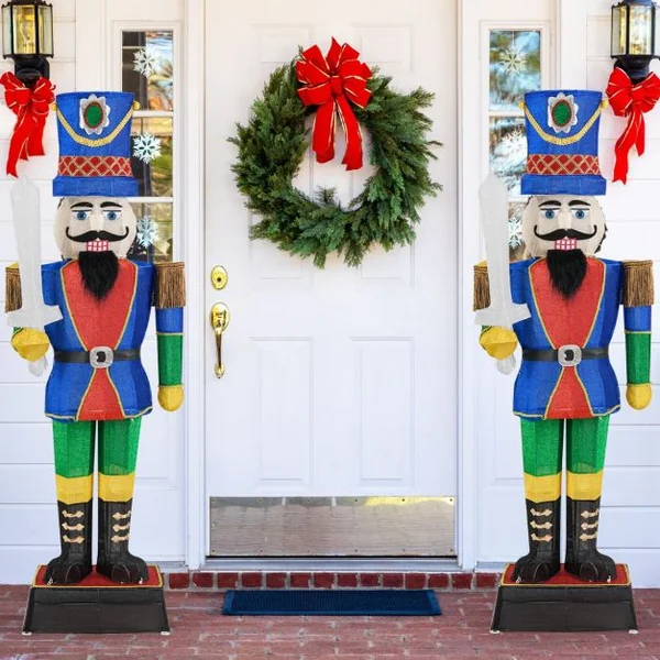 Soldat Casse-Noisette de 184 cm avec Chapeau et Epée Décoration de Noël 3D avec 110 Lumières LED Blanc Chaud Figurine Pailletée Etanche
