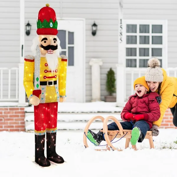Soldat Casse-Noisettes de Noël Lumineux Figurine Grandeur Nature de 166 cm de Hauteur avec Socle en Métal Lumières LED