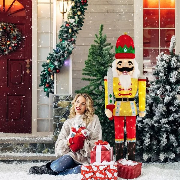 Soldat Casse-Noisettes de Noël Lumineux Figurine Grandeur Nature de 166 cm de Hauteur avec Socle en Métal Lumières LED