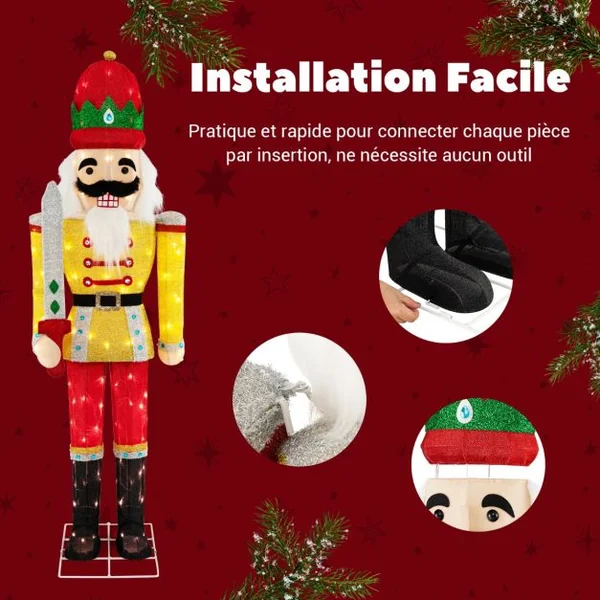 Soldat Casse-Noisettes de Noël Lumineux Figurine Grandeur Nature de 166 cm de Hauteur avec Socle en Métal Lumières LED