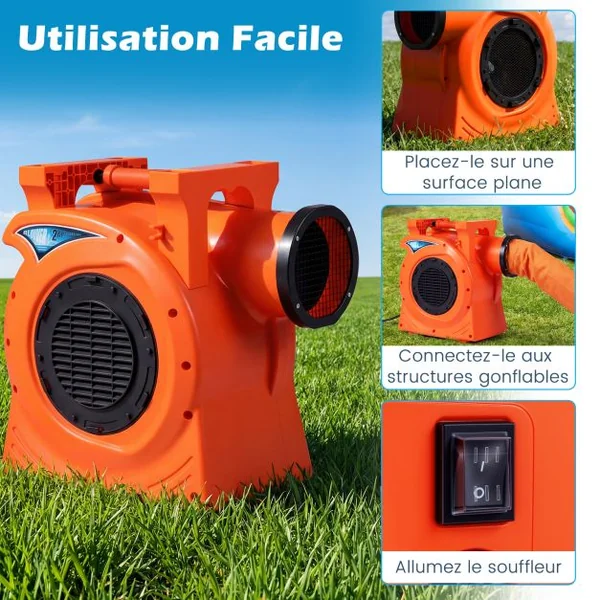 Souffleur Gonflable d’Air 2300W Ventilateur Électrique pour Château Gonflable et Toboggan Débit 2901 m³/h avec Coque Anti-choc