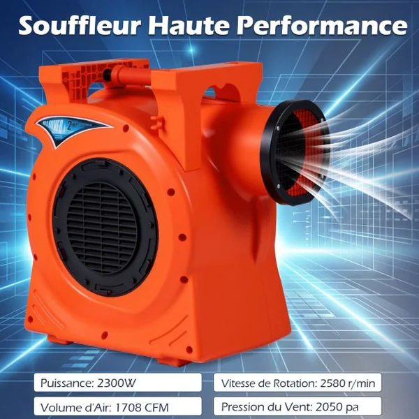 Souffleur Gonflable d’Air 2300W Ventilateur Électrique pour Château Gonflable et Toboggan Débit 2901 m³/h avec Coque Anti-choc