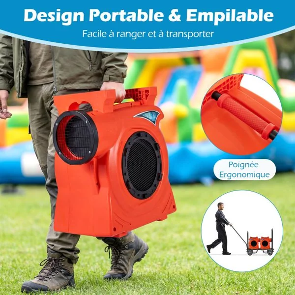 Souffleur Gonflable d’Air 2300W Ventilateur Électrique pour Château Gonflable et Toboggan Débit 2901 m³/h avec Coque Anti-choc