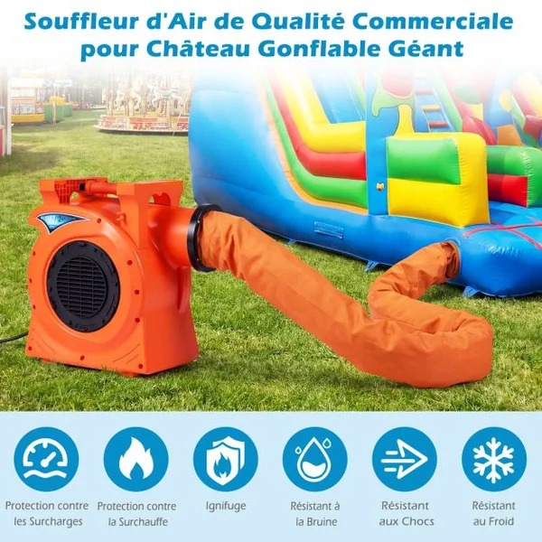 Souffleur Gonflable d’Air 2300W Ventilateur Électrique pour Château Gonflable et Toboggan Débit 2901 m³/h avec Coque Anti-choc