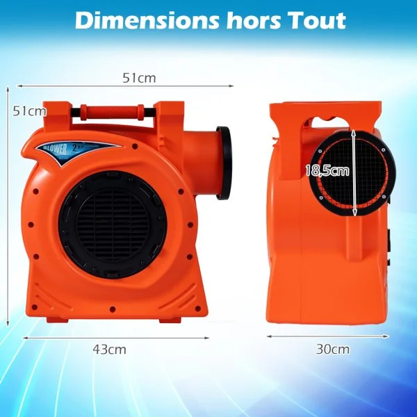 Souffleur Gonflable d’Air 2300W Ventilateur Électrique pour Château Gonflable et Toboggan Débit 2901 m³/h avec Coque Anti-choc