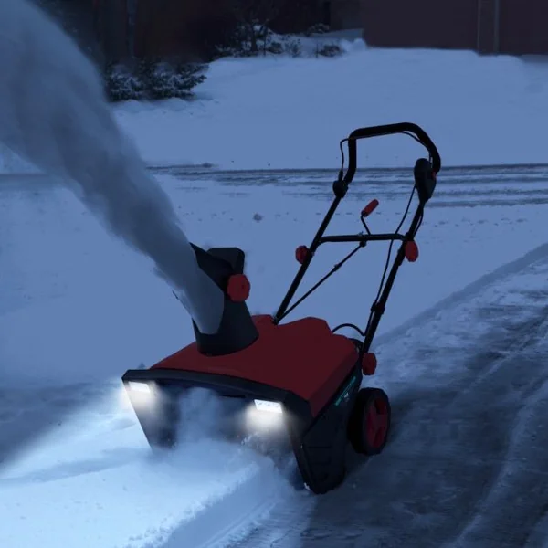 Souffleuse à Neige Électrique Manuelle avec 2 Lumières LED Déneigeuse Filaire 15 A 500 mm avec Goulotte Rotative à 180° Distance de Projection 9 m Rouge