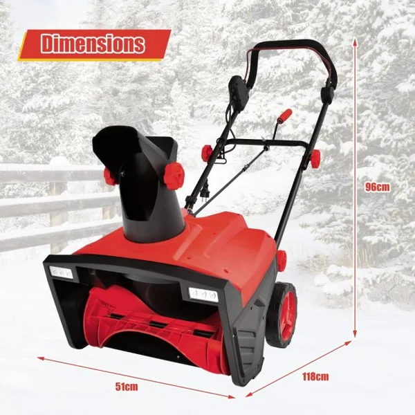 Souffleuse à Neige Électrique Manuelle avec 2 Lumières LED Déneigeuse Filaire 15 A 500 mm avec Goulotte Rotative à 180° Distance de Projection 9 m Rouge