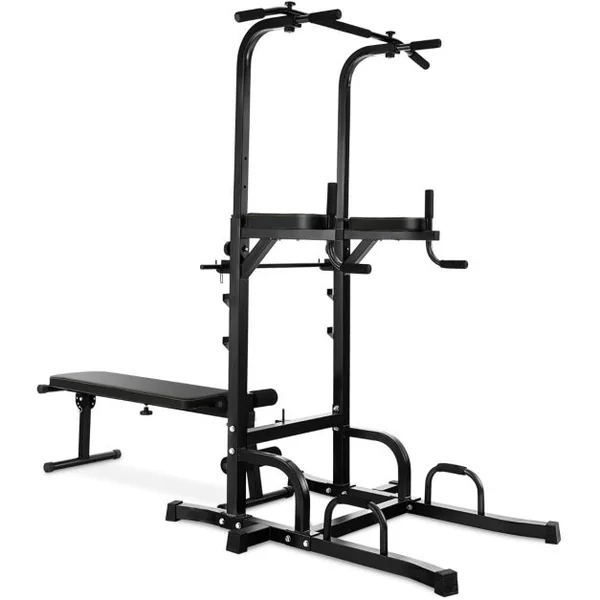 Station de Traction Musculation 7 Hauteurs 154-207CM avec Banc Pliable Fitness Barre de Traction Charge 250kg avec Coussin de Coude
