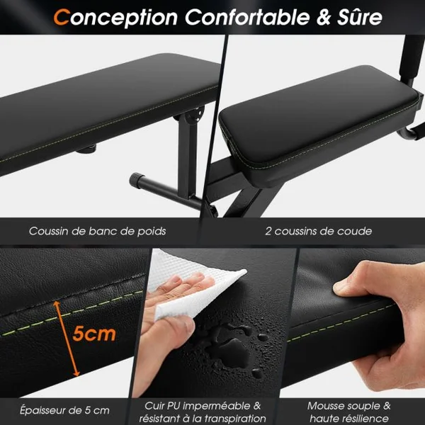 Station de Traction Musculation 7 Hauteurs 154-207CM avec Banc Pliable Fitness Barre de Traction Charge 250kg avec Coussin de Coude