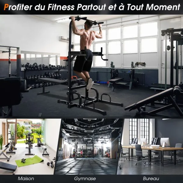 Station de Traction Musculation 7 Hauteurs 154-207CM avec Banc Pliable Fitness Barre de Traction Charge 250kg avec Coussin de Coude