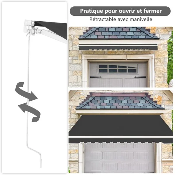 Store Banne de Balcon Rétractable 3x2,5M Tissu Résistant aux UV et à l'Eau Angle Réglable 5-35° 5 Couleurs au Choix