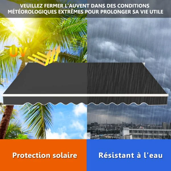 Store Banne de Balcon Rétractable 3x2,5M Tissu Résistant aux UV et à l'Eau Angle Réglable 5-35° 5 Couleurs au Choix