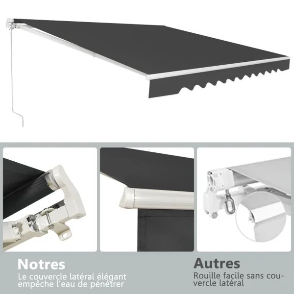 Store Banne de Balcon Rétractable 3x2,5M Tissu Résistant aux UV et à l'Eau Angle Réglable 5-35° 5 Couleurs au Choix