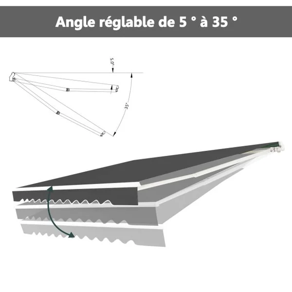 Store Banne de Balcon Rétractable 3x2,5M Tissu Résistant aux UV et à l'Eau Angle Réglable 5-35° 5 Couleurs au Choix