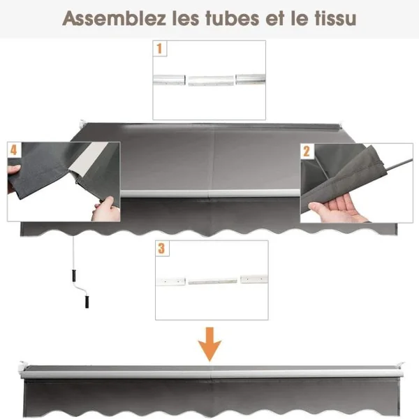 Store Banne Manuel Rétractable avec Manivelle Auvent Balcon en Polyester Anti-UV Cadre en Alu Inclinaison 40°-100° 295 x 250 cm 5 Couleurs au Choix