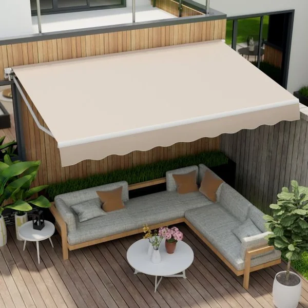 Store Banne à Manivelle 4 x 25 m Auvent de Terrasse Rétractable Toile en Polyester Manivelle Manuelle Cadre en Aluminium Robuste