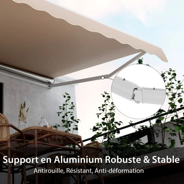 Store Banne à Manivelle 4 x 25 m Auvent de Terrasse Rétractable Toile en Polyester Manivelle Manuelle Cadre en Aluminium Robuste