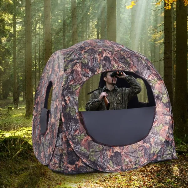Store de Chasse Portable Cadre en Acier pour 3 Personnes Fenêtres en Maille avec Sangles d'Arrimage Piquets de Sol Sac de Transport 152x152x163cm