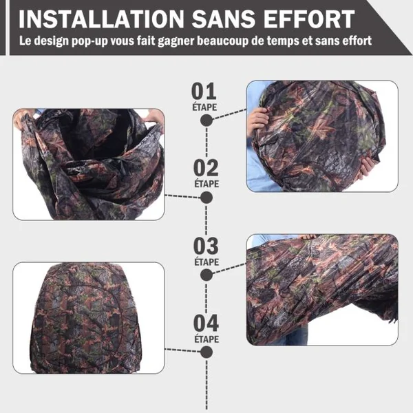 Store de Chasse Portable Cadre en Acier pour 3 Personnes Fenêtres en Maille avec Sangles d'Arrimage Piquets de Sol Sac de Transport 152x152x163cm