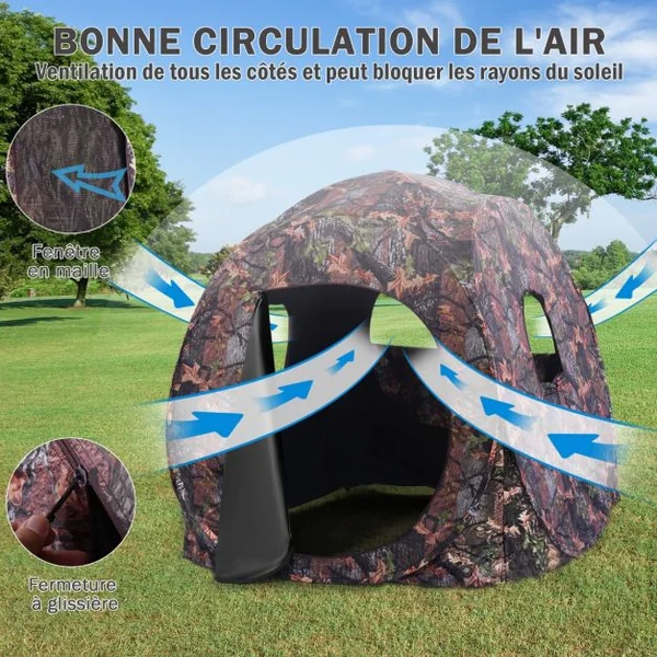 Store de Chasse Portable Cadre en Acier pour 3 Personnes Fenêtres en Maille avec Sangles d'Arrimage Piquets de Sol Sac de Transport 152x152x163cm