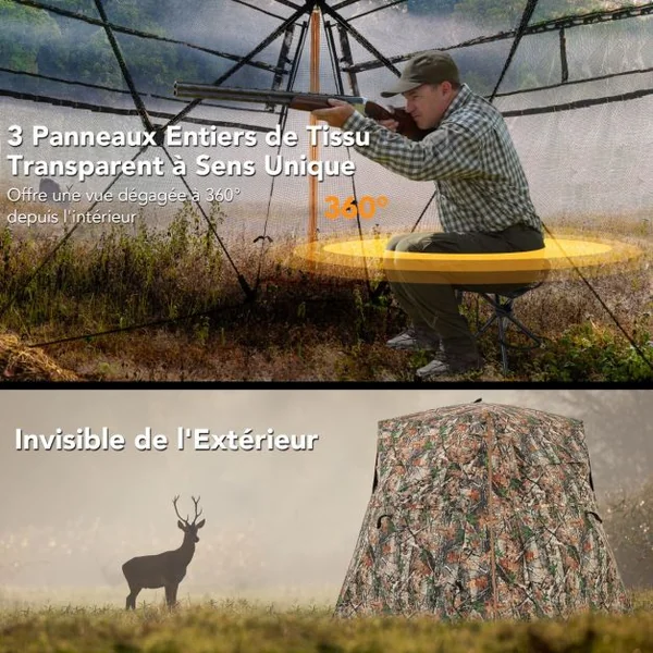 Store de Chasse Portable pour 2 à 3 Personnes Tente de Chasse Pop-Up Vue Dégagée à 360° avec Sac de Transport 249x211x175cm Camouflage