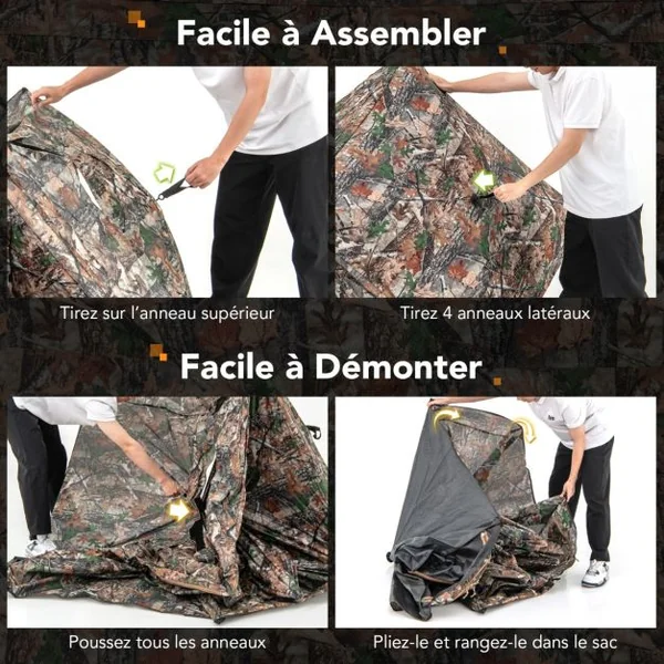 Store de Chasse Portable pour 2 à 3 Personnes Tente de Chasse Pop-Up Vue Dégagée à 360° avec Sac de Transport 249x211x175cm Camouflage