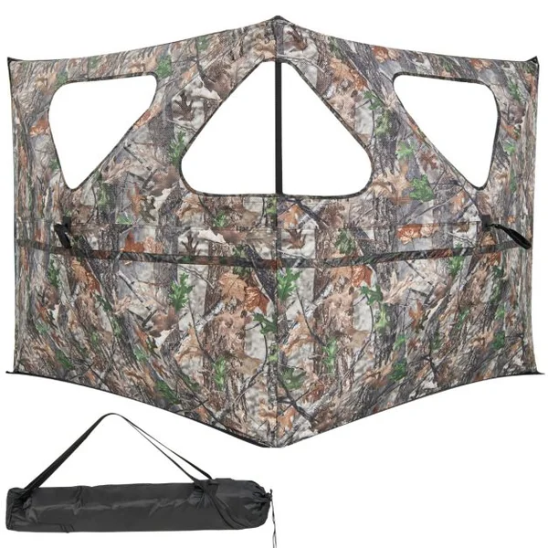Store de Chasse Portable Transparent Vue Dégagée à 360° Tente de Chasse Escamotable à 2 Panneaux et 3 Fenêtres Triangulaires avec Sac de Transport