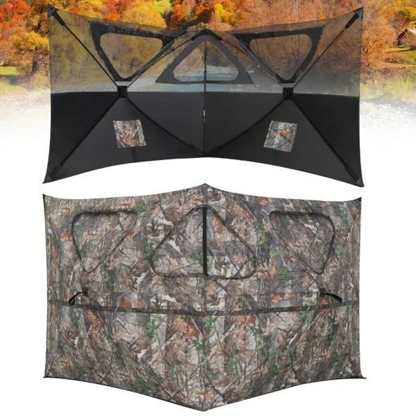 Store de Chasse Portable Transparent Vue Dégagée à 360° Tente de Chasse Escamotable à 2 Panneaux et 3 Fenêtres Triangulaires avec Sac de Transport