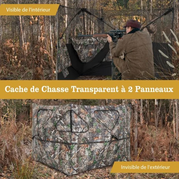 Store de Chasse Portable Transparent Vue Dégagée à 360° Tente de Chasse Escamotable à 2 Panneaux et 3 Fenêtres Triangulaires avec Sac de Transport