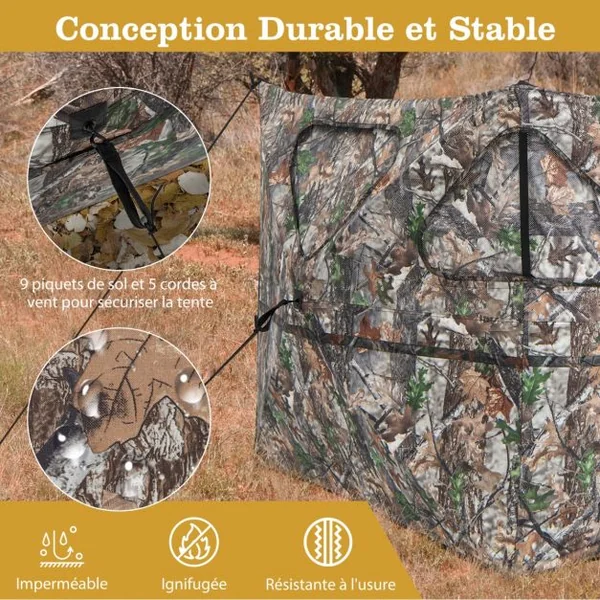 Store de Chasse Portable Transparent Vue Dégagée à 360° Tente de Chasse Escamotable à 2 Panneaux et 3 Fenêtres Triangulaires avec Sac de Transport