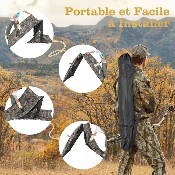 Store de Chasse Portable Transparent Vue Dégagée à 360° Tente de Chasse Escamotable à 2 Panneaux et 3 Fenêtres Triangulaires avec Sac de Transport