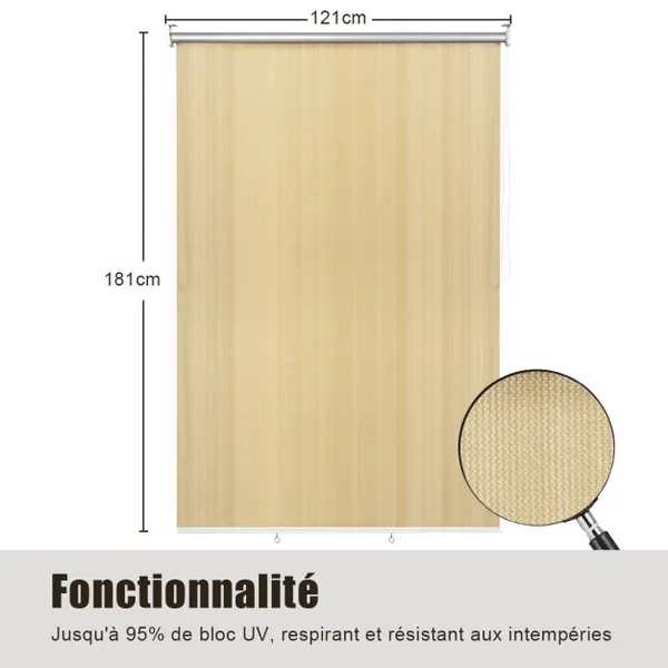Store Occultant à Enrouleur 121x181CM Rideau Occultant Anti-UV avec Chaîne à Perles pour Fenêtre Porte Beige