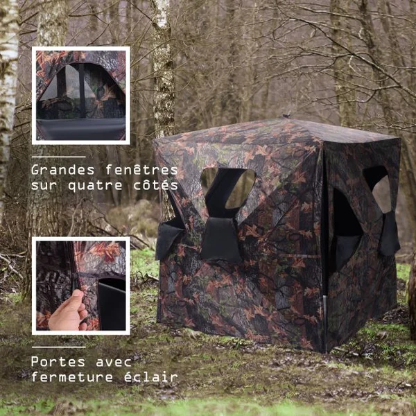 Store Tente de Chasse Portable pour 3 Personnes Vue Dégagée à 360° avec Sangles d'Arrimage Piquets de Sol Sac de Transport 148x148x170cm