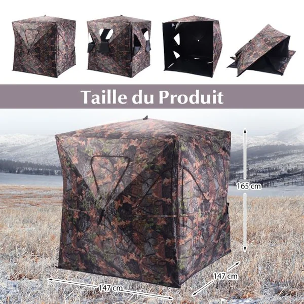 Store Tente de Chasse Portable pour 3 Personnes Vue Dégagée à 360° avec Sangles d'Arrimage Piquets de Sol Sac de Transport 148x148x170cm